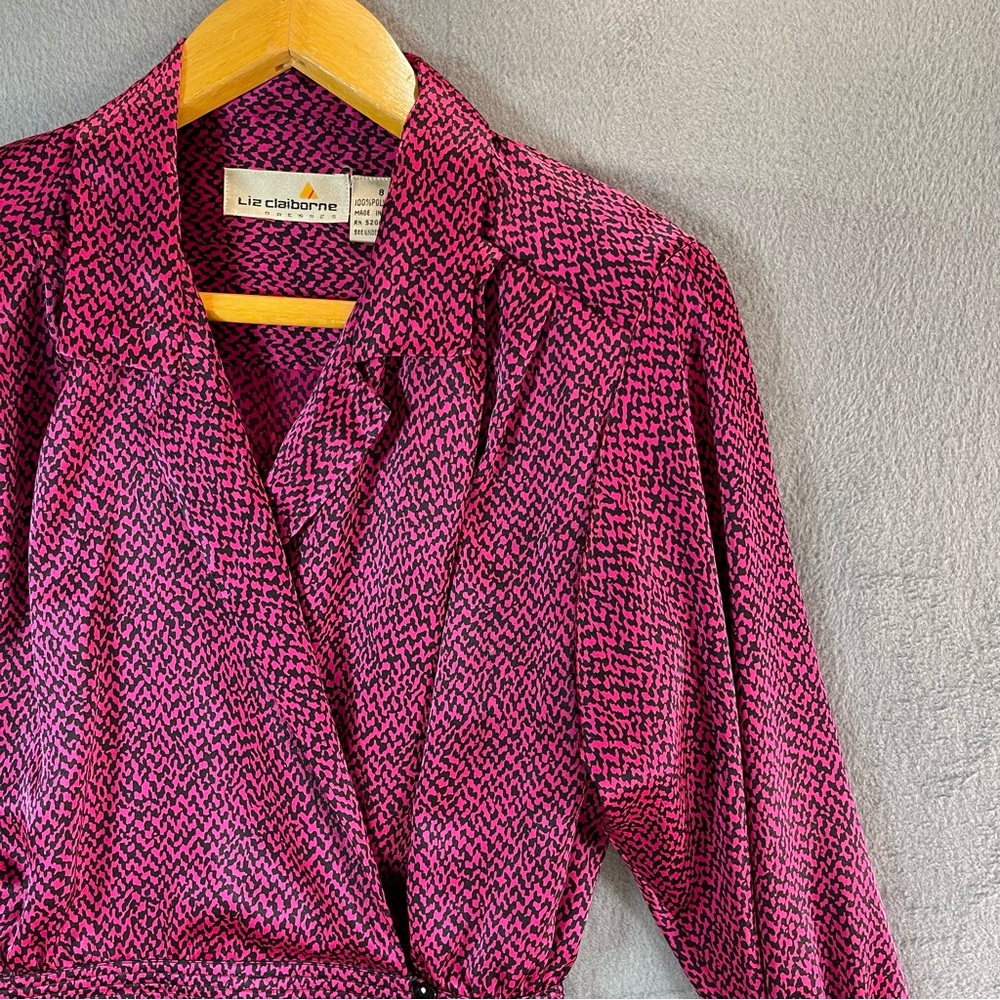 Structured Shoulder Blouse VTG 80s Liz Claiborne 8 Office Dopamine Dressing Pink - Picture 2 of 12